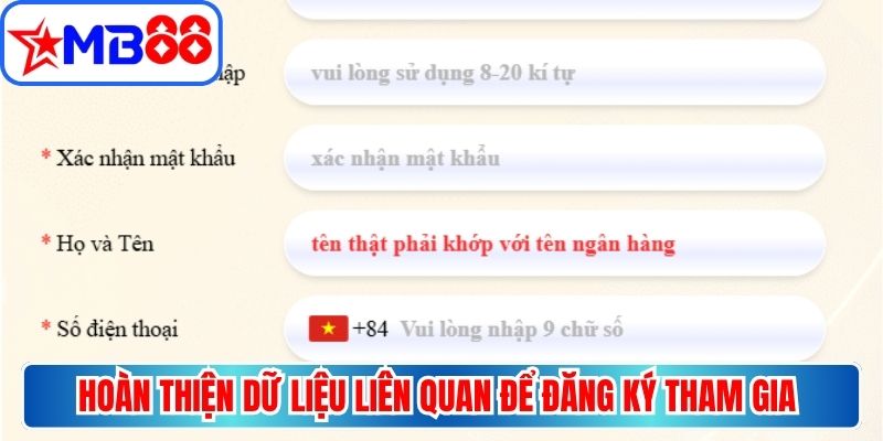 Hoàn thiện dữ liệu liên quan để đăng ký tham gia cá cược ngay